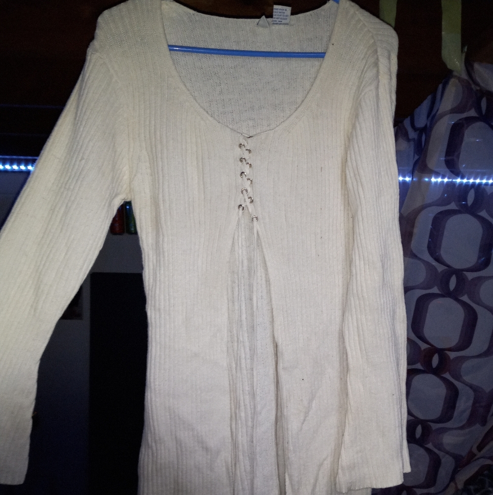 Smudge, Size XL in Womens, White Long Sleeve, Lace Up Cardigan.